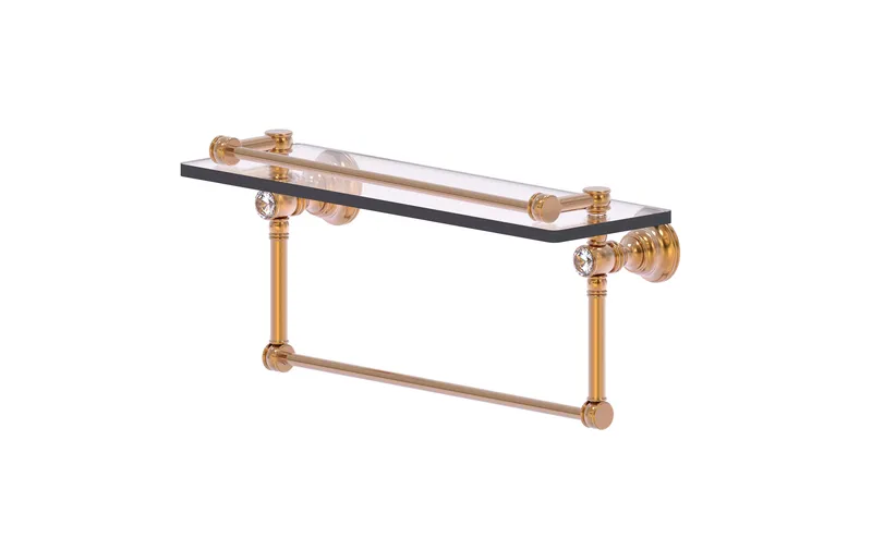 Carolina Crystal 16" Gallery Glass Shelf with Towel Bar, Brushed Bronze