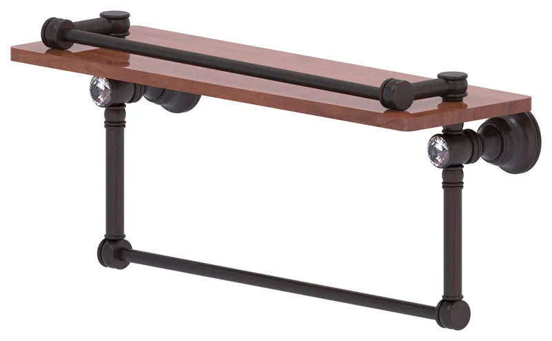 Carolina Crystal 16" Gallery Wood Shelf with Towel Bar, Venetian Bronze