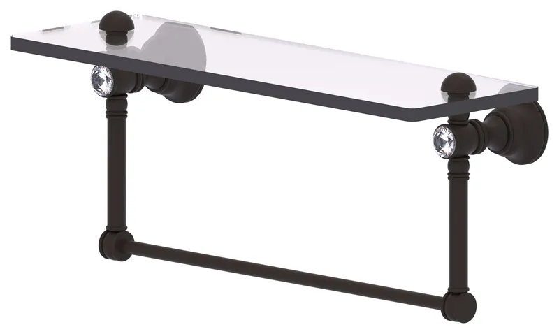 Carolina Crystal 16" Glass Shelf With Integrated Towel Bar, Oil Rubbed Bronze