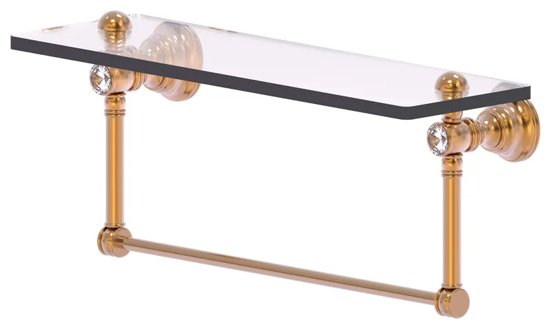 Carolina Crystal 16" Glass Shelf with Towel Bar, Brushed Bronze