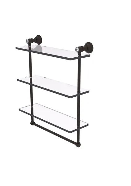 Carolina Crystal 16" Triple Glass Shelf With Towel Bar, Oil Rubbed Bronze