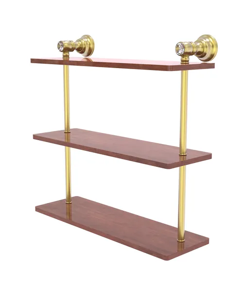 Carolina Crystal 16" Triple Wood Shelf, Satin Brass