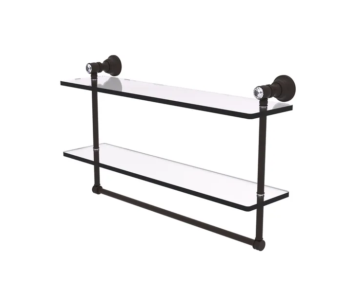 Carolina Crystal 22" Double Glass Shelf With Towel Bar, Oil Rubbed Bronze