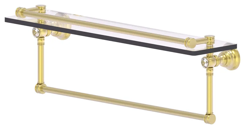 Carolina Crystal 22" Gallery Glass Shelf With Towel Bar, Satin Brass