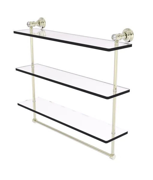 Carolina Crystal 22" Triple Glass Shelf With Towel Bar, Polished Nickel