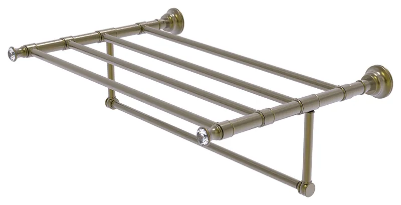 Carolina Crystal 24" Towel Shelf With Integrated Towel Bar, Antique Brass