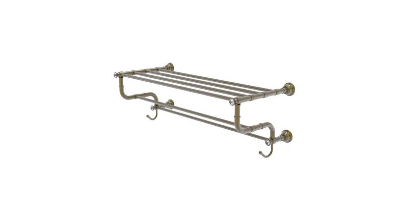 Carolina Crystal 30" Towel Shelf With Double Towel Bar, Antique Brass