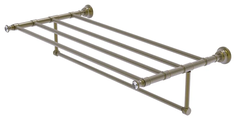 Carolina Crystal 36" Towel Shelf With Integrated Towel Bar, Antique Brass