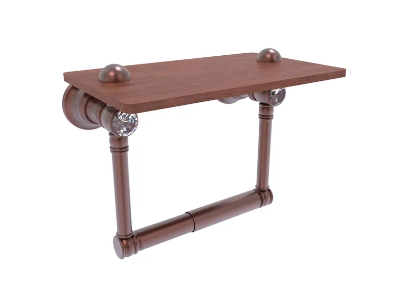 Carolina Crystal Two Post Toilet Paper Holder with Wood Shelf