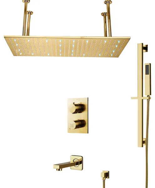 Carpi 20*40" Digital LED Brushed Gold Rainfall Shower System and Handheld Shower