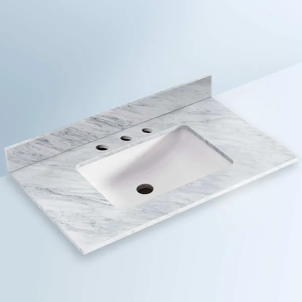 Carrara Marble White Rectangular Sink Vanity Top, 37in.
