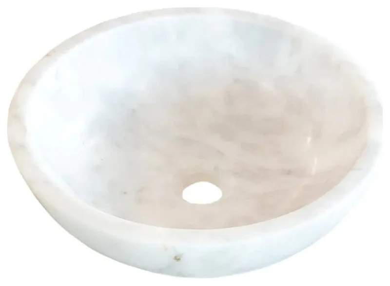 Carrara White Natural Stone Marble Vessel Sink Polished  (D)16" (H)6"
