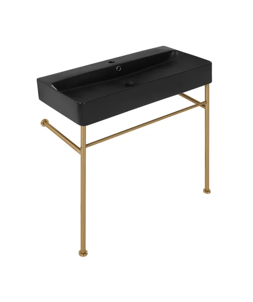 Carre 36" Ceramic Console Sink Matte Black Basin Gold Legs, Brushed Gold