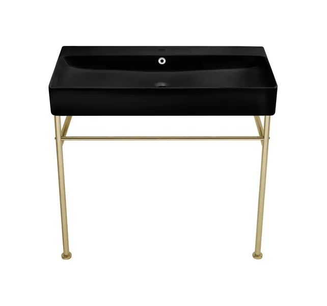 Carre 36 Ceramic Console Sink Matte Black Basin Gold Legs