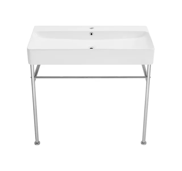 Carre 36 Ceramic Console Sink White Basin Chrome Legs