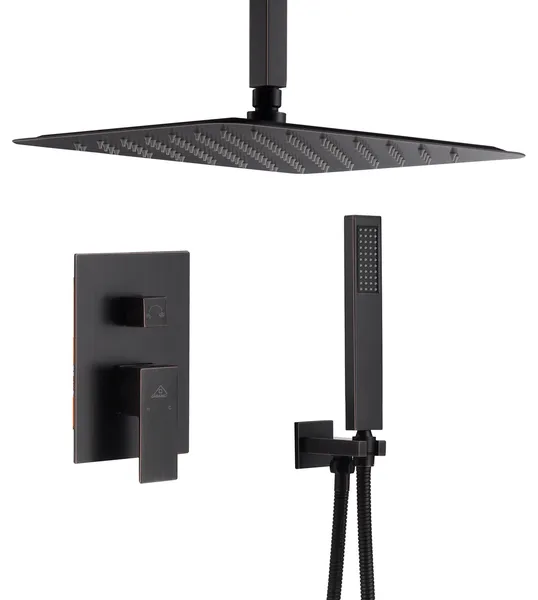 CASAINC 10" Ceiling Mount Dual Rainfall Shower Head Shower System Kit, Black
