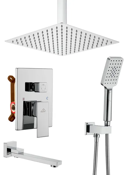 CASAINC 10" Ceiling Mounted Shower System Set w Handheld Spray & Tub Spout, Chrome