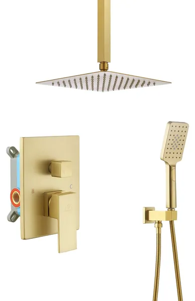 CASAINC 10" Dual Head Luxury Shower System Set, Brushed Gold
