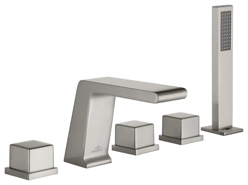 CASAINC Roman 5 Hole Waterfall Faucet Set with Bathtub Handheld Shower Head, Brushed Nickel