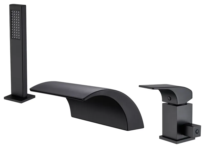 CASAINC Roman Tub Luxury Waterfall Faucet Set Spout w Hand Shower, Matte Black