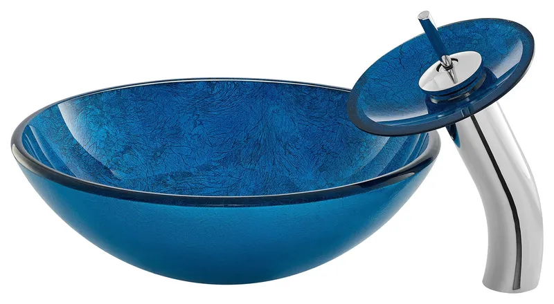 Cascade 16.5 Glass Vessel Sink with Faucet, Ocean Blue