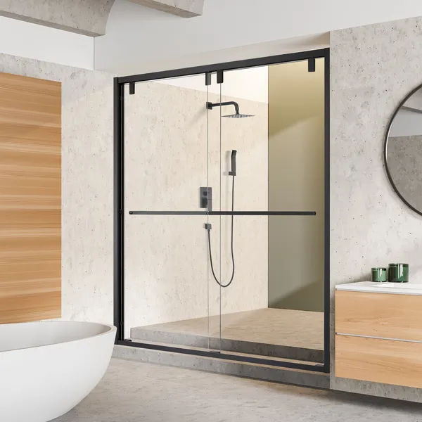 Caspar By Pass Semi Frameless Shower Door, Clear Glass, Matte Black, 60"wx76"h