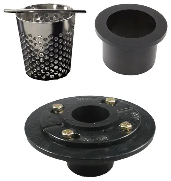 Cast Iron 4 Bolt Drain with Rubber Fitting and Hair Trap Set