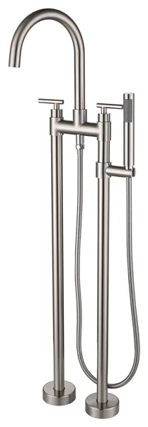 CastelloUSA Saturn Double Handle Clawfoot Tub Filler Faucet, Brushed Nickel, Standard Handle