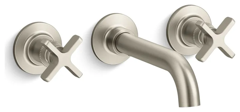 Castia 1.2 GPM Wall Mounted Widespread Bathroom Faucet, Vibrant Brushed Nickel