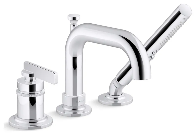 Castia Deck Mounted Roman Tub Filler, Built-In Diverter, Polished Chrome