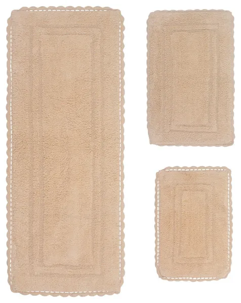 Casual Elegance Reversible Bath Rug, 3-Piece Set With Runner, Linen