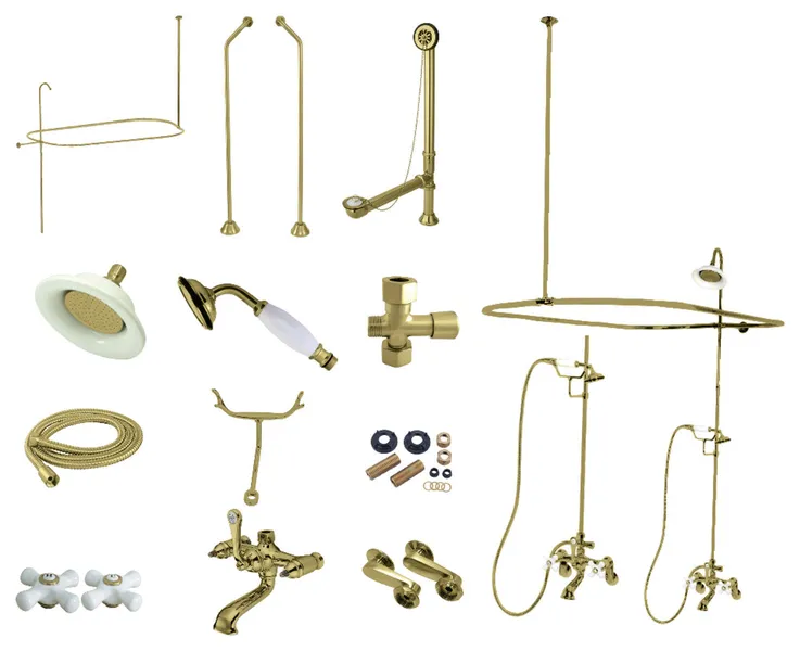 CCK118XPX-P Clawfoot Tub Faucet Package with Shower Enclosure, Brushed Brass