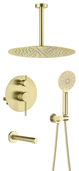 Ceiling Mounted 3-Function Shower System, Rough, Valve, Brushed Gold