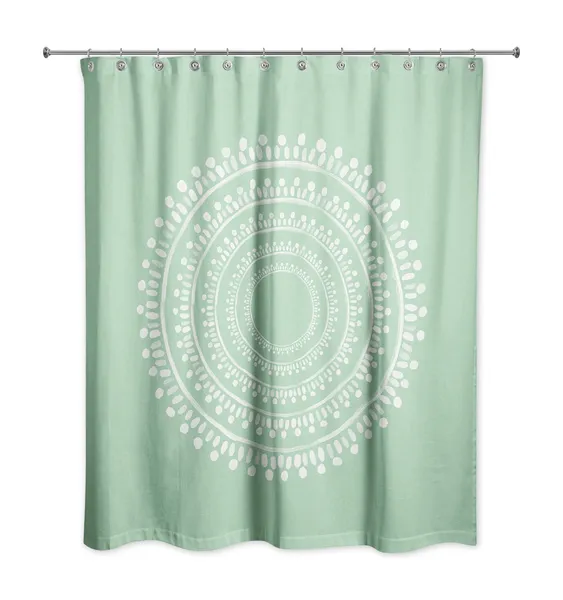 Centered Green Boho Circle 71x74 Shower Curtain