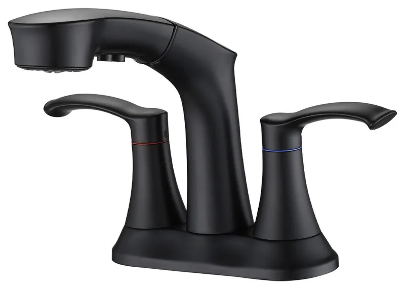 Centerset Bathroom Faucet With Pull Out Sprayer, Matte Black
