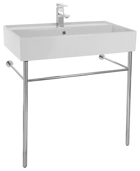 Ceramic Cosnole Sink With Polished Chrome Stand, 1-Hole