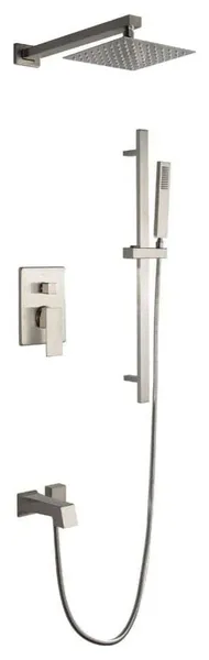 Cero Set 8" Brushed Nickel Square Rain Shower and Handheld