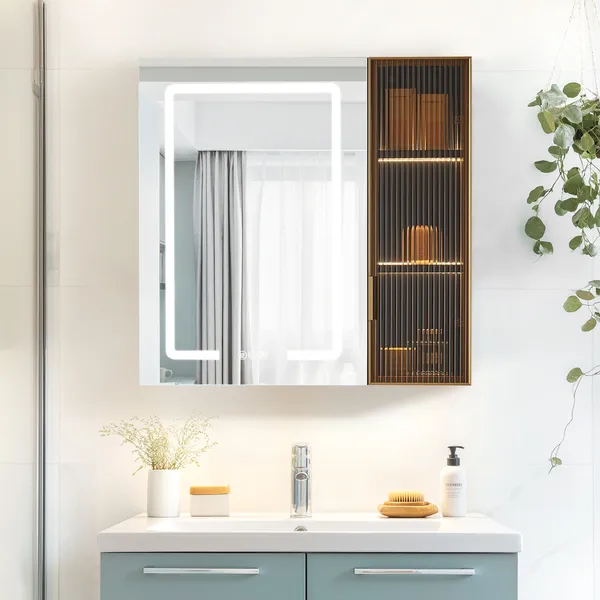 Cervia Wall Medicine Cabinet With Aluminum Frameless LED Mirror, Silver, 30"w X 29.5"h