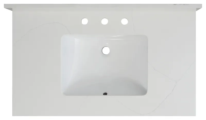 Chantilly White Quartz Top With Mounted White Rectangular Ceramic Basin, 37"