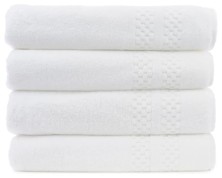 Checkered Luxury Hotel and Spa Bath Towels, Set of 4, White