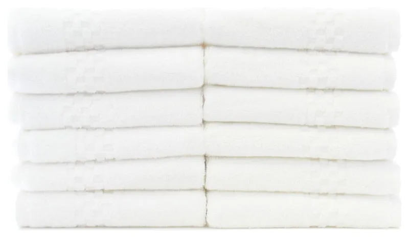 Checkered Luxury Hotel and Spa Washcloths, Set of 12, White