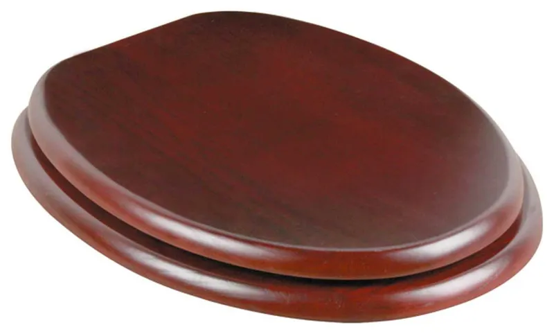 Cherry Finish Wooden Elongated Toilet Seat with Chrome Hinges and Stabilizers
