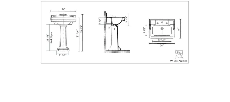 Cheviot Products Essex Pedesta Sink, Single Hole Faucet Drilling