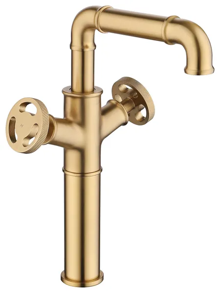 Chic Industrial Single Hole Bathroom Faucet, Brushed Gold