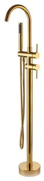 Cholet Floor Stand Gold Finish Bath Tub Faucet Dual Handle, Hand Shower