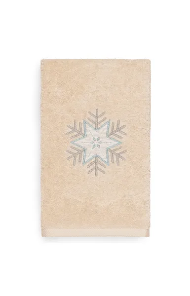 Christmas Crystal, Embroidered Luxuryturkish Cotton Hand Towel, Sand