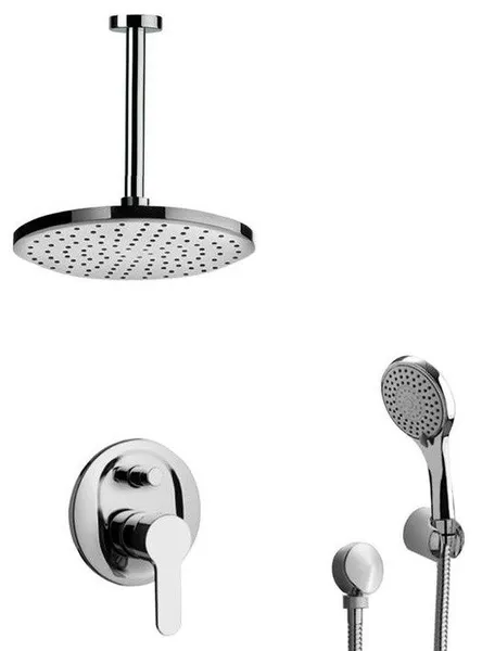 Chrome Shower System with 12" Rain Ceiling Shower Head and Hand Shower