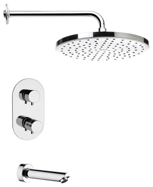 Chrome Thermostatic Tub and Shower Faucet Sets With 10" Rain Shower Head