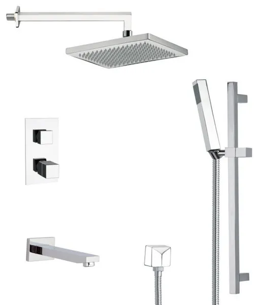 Chrome Thermostatic Tub and Shower System, 9.5" Rain Shower Head and Hand Shower