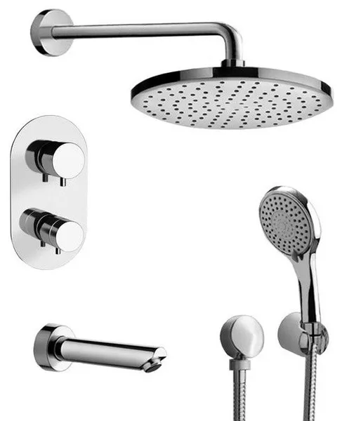 Chrome Thermostatic Tub and Shower System with 12" Shower Head and Hand Shower
